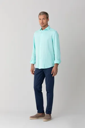 basic linen shirt aqua