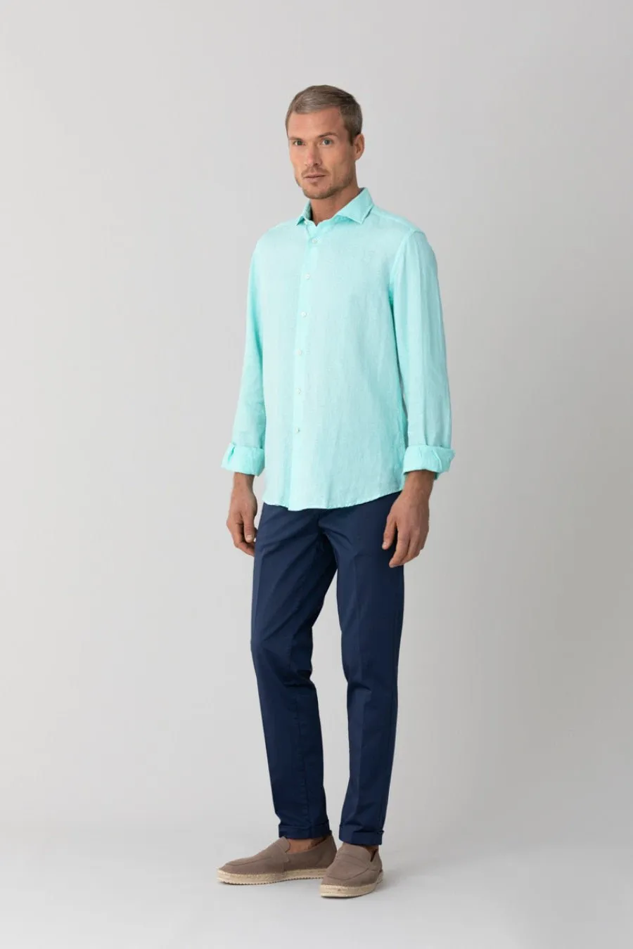 basic linen shirt aqua