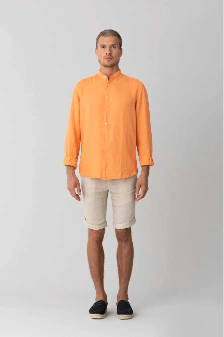 basic linen shirt mao collar orange