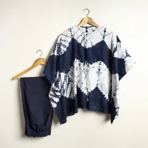 Blue - Shibori Tie-Dye Cotton Kaftan & Pyjama Night Suit Set