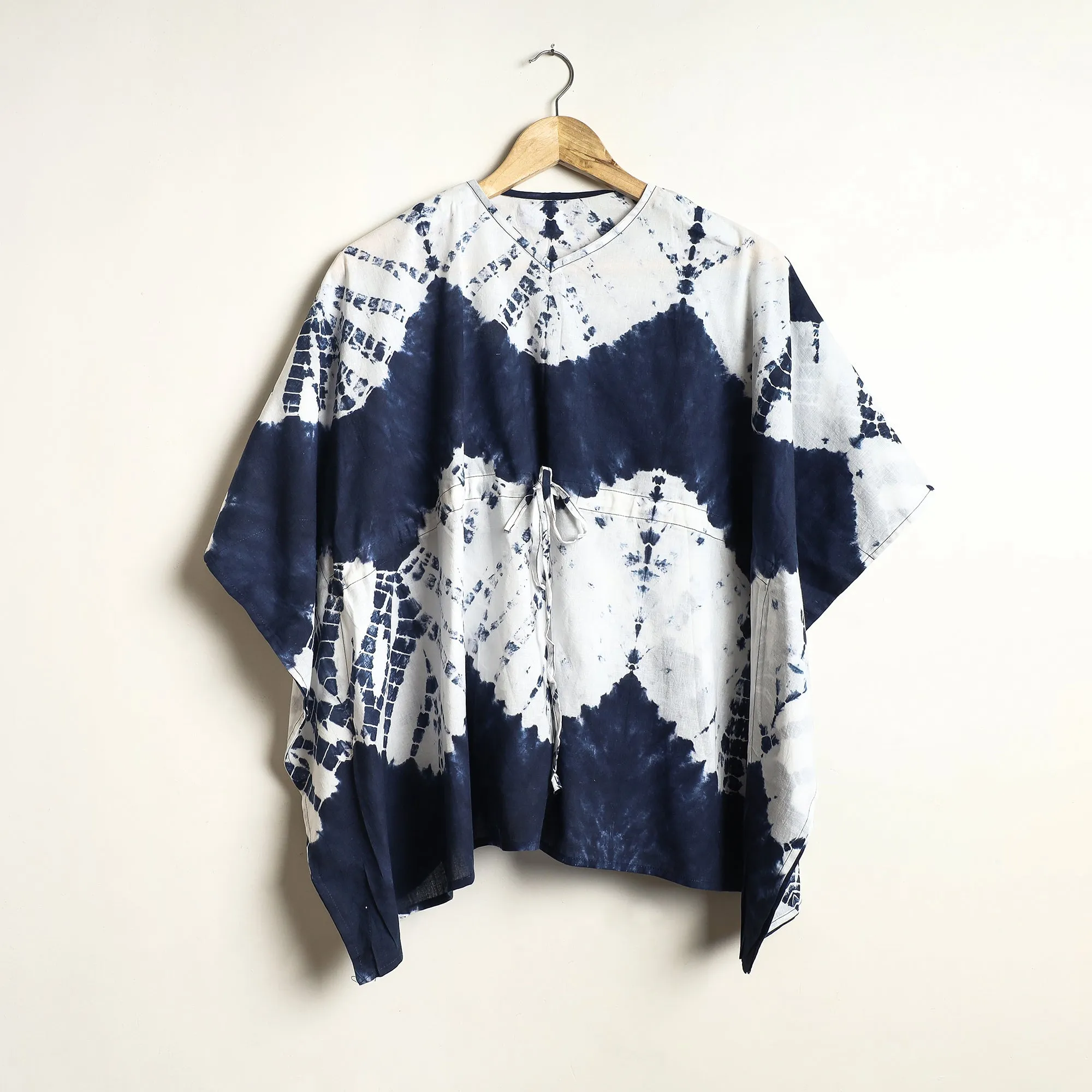 Blue - Shibori Tie-Dye Cotton Kaftan & Pyjama Night Suit Set