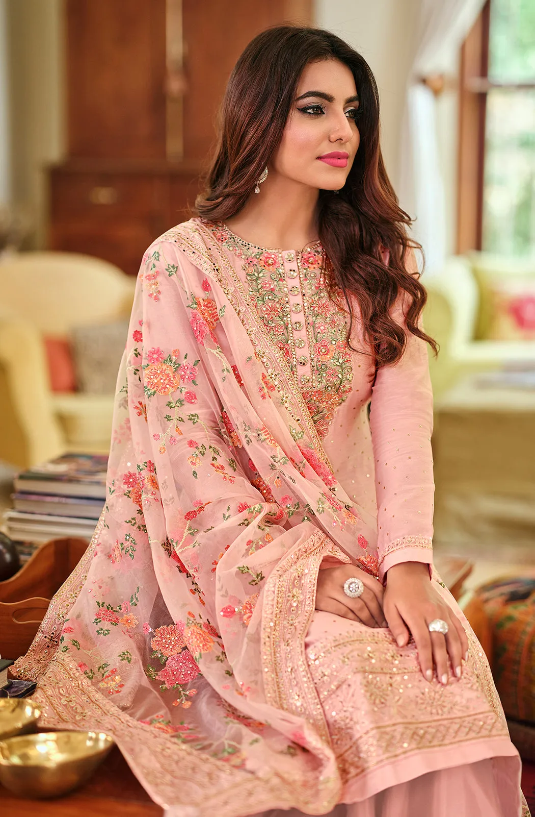 Blush Pink Viscose Silk Designer Pakistani Salwar Suit