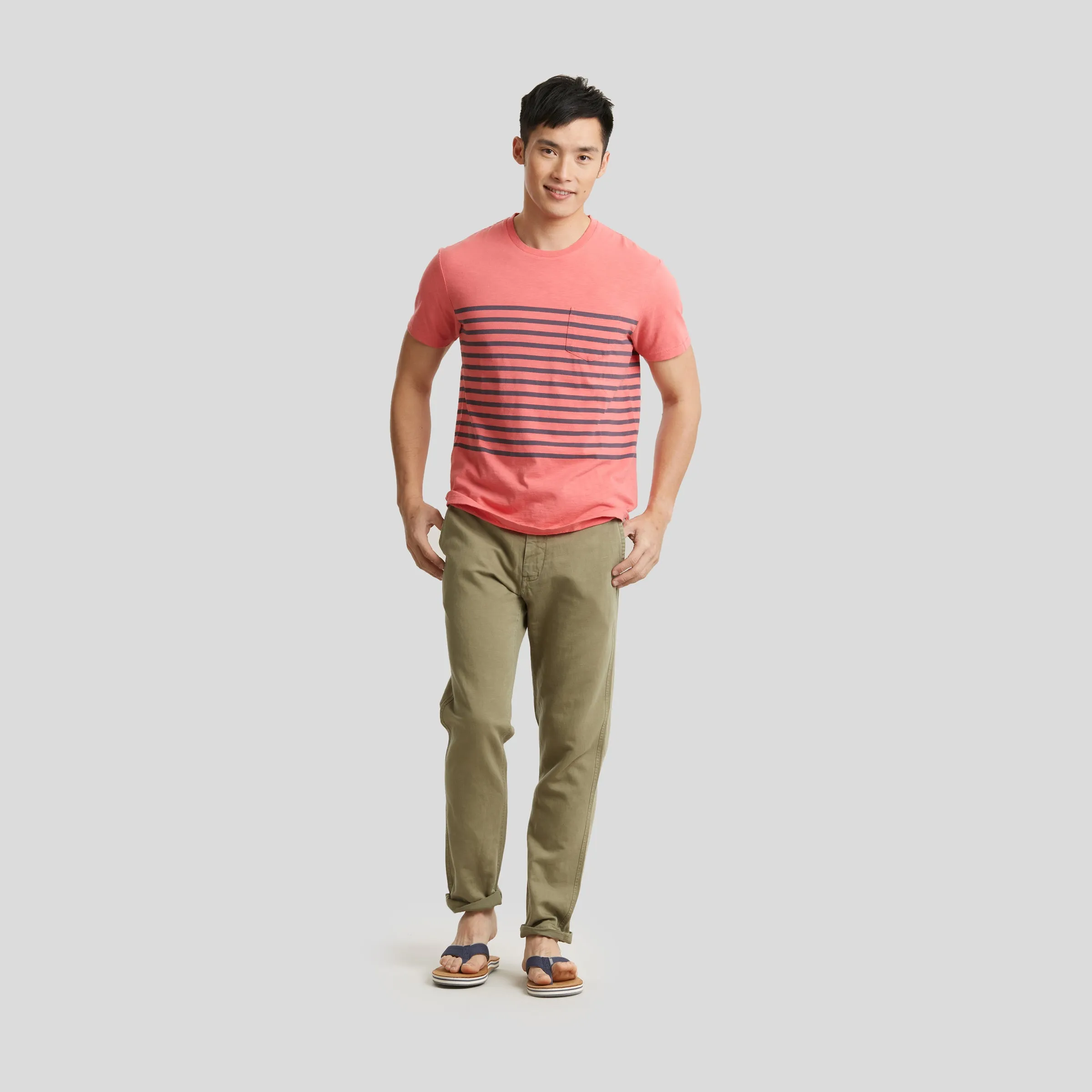 Breton Stripe Tee - Navy Print on Faded Red