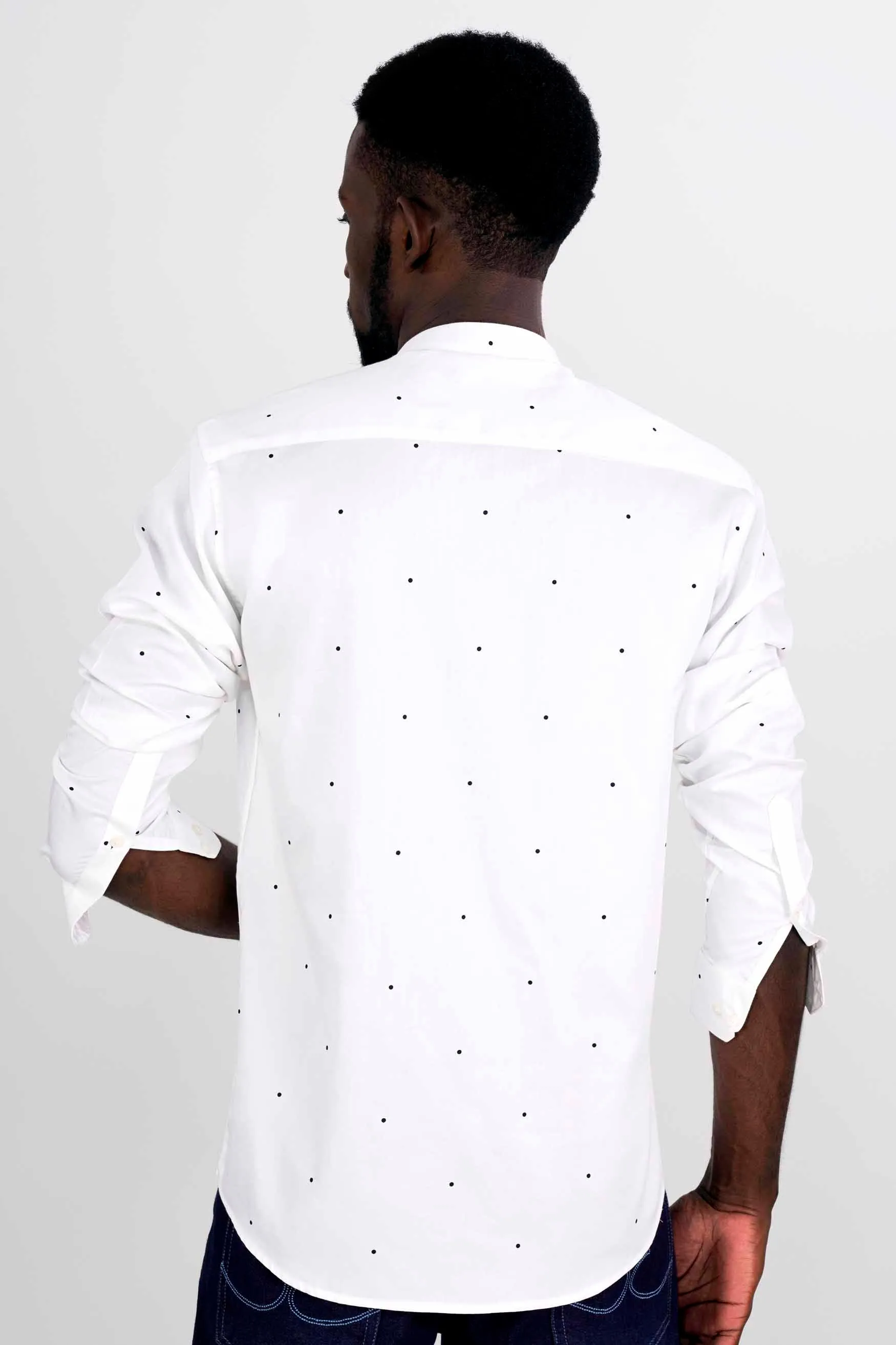 Bright White and Black Arrow Embroidered Super Soft Premium Cotton Designer Shirt