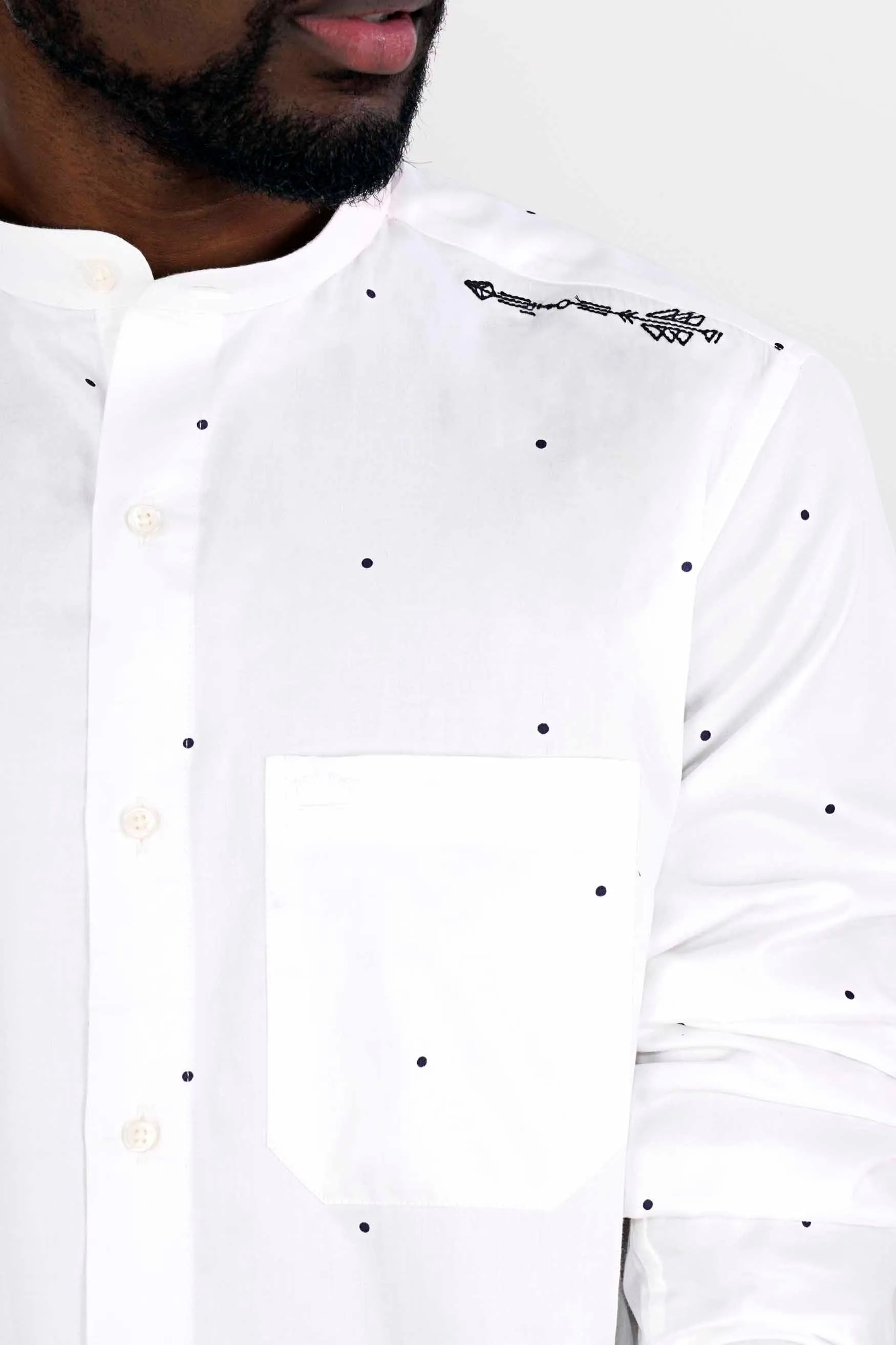 Bright White and Black Arrow Embroidered Super Soft Premium Cotton Designer Shirt