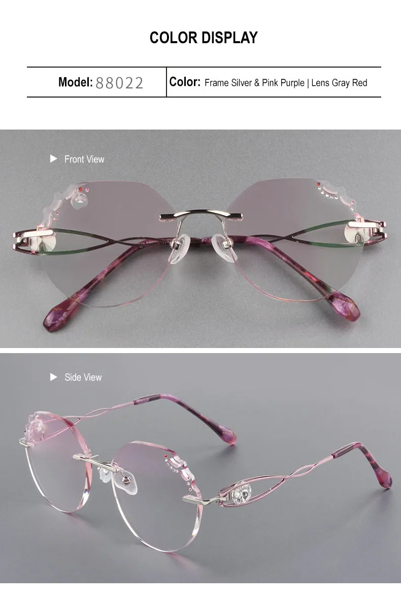 Chashma Women's Rimless Round Titanium Alloy Diamond Cut Frame Eyeglasses A88022