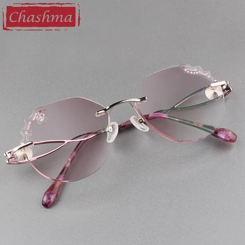 Chashma Women's Rimless Round Titanium Alloy Diamond Cut Frame Eyeglasses A88022