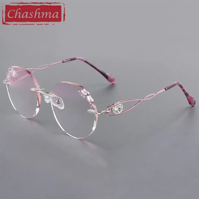 Chashma Women's Rimless Round Titanium Alloy Diamond Cut Frame Eyeglasses A88022