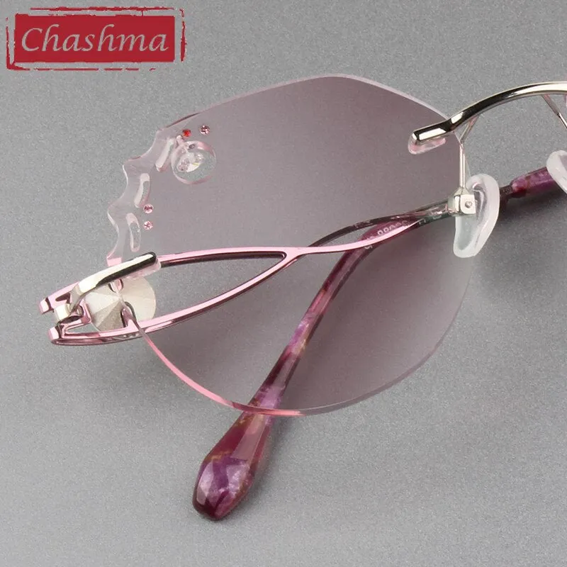 Chashma Women's Rimless Round Titanium Alloy Diamond Cut Frame Eyeglasses A88022