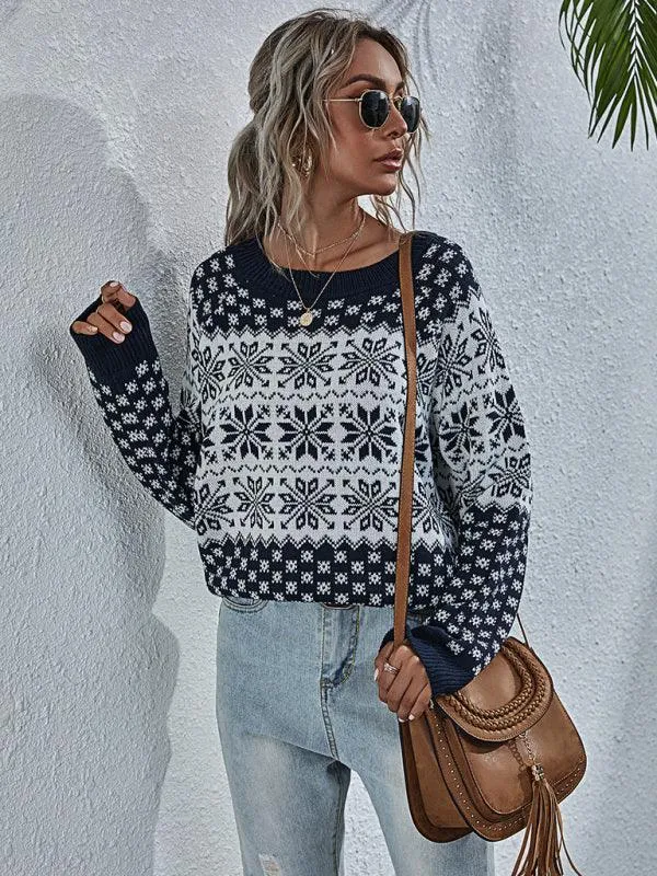 Cozy Snowflake Knit Holiday Sweater - Women's Festive Pullover