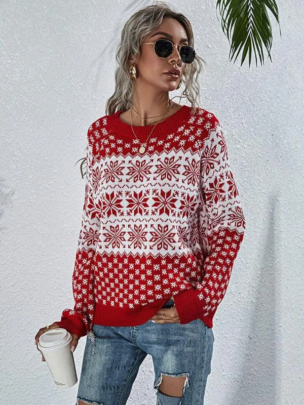 Cozy Snowflake Knit Holiday Sweater - Women's Festive Pullover