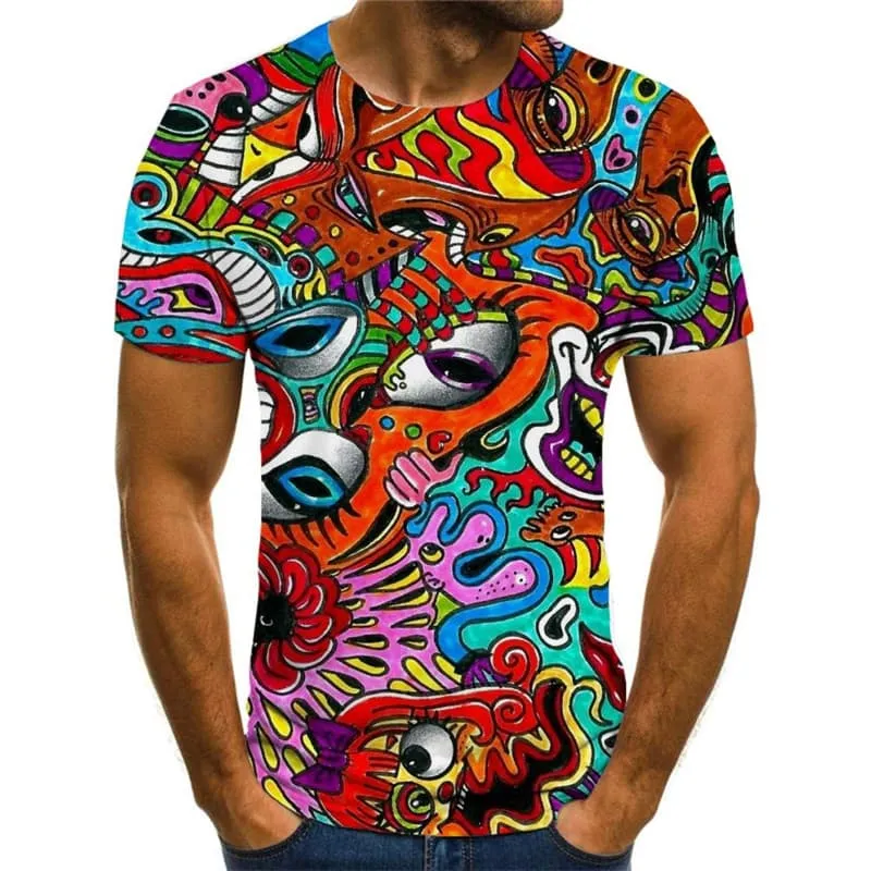 Hippie T shirt Men Colorful Funny T shirts Party Tshirts Casual Hip Hop T-shirts 3d