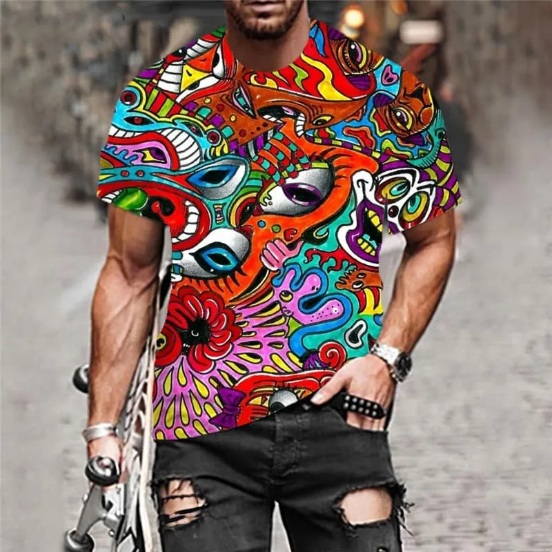 Hippie T shirt Men Colorful Funny T shirts Party Tshirts Casual Hip Hop T-shirts 3d