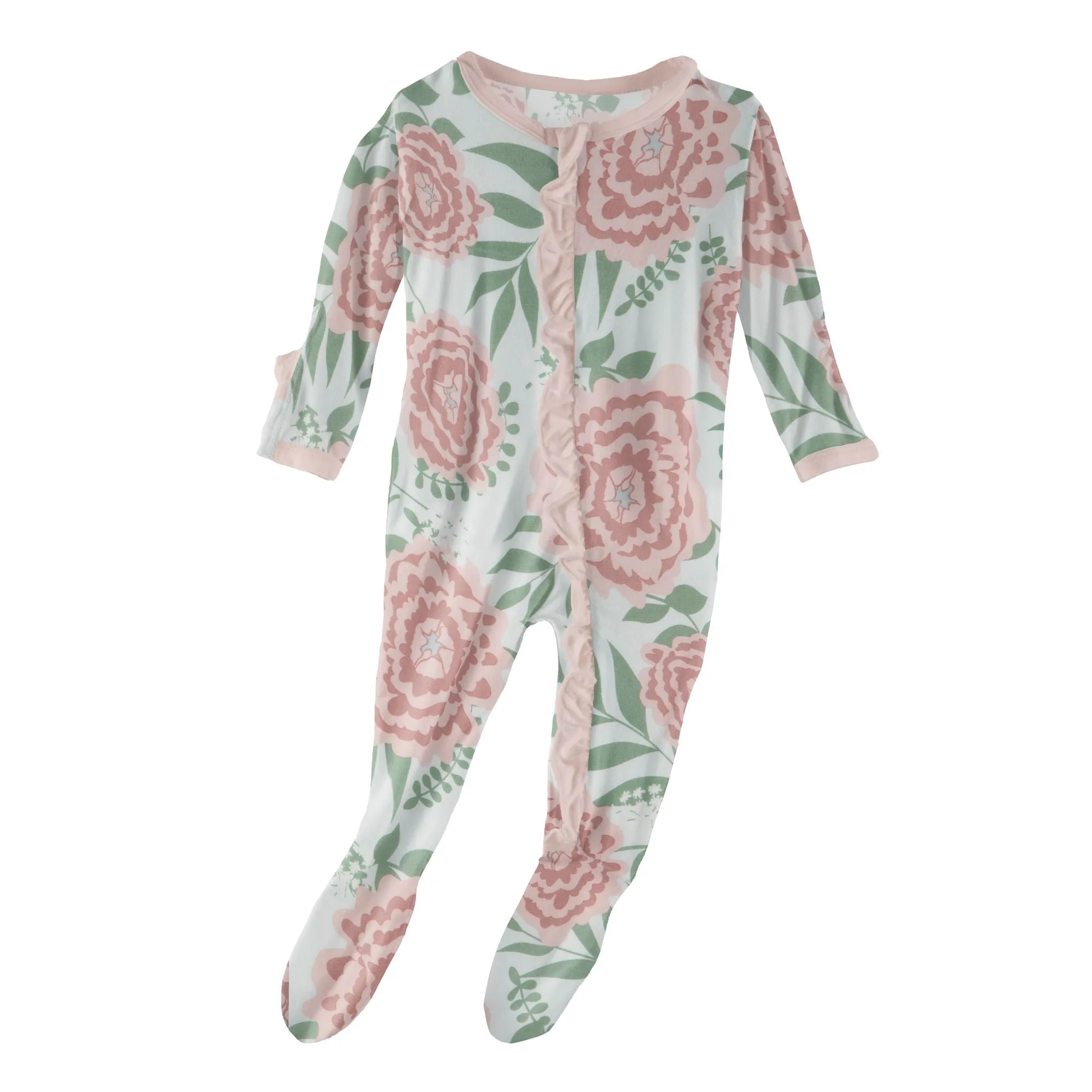 KicKee Pants Fresh Air Florist Classic Ruffle Footie with Zipper