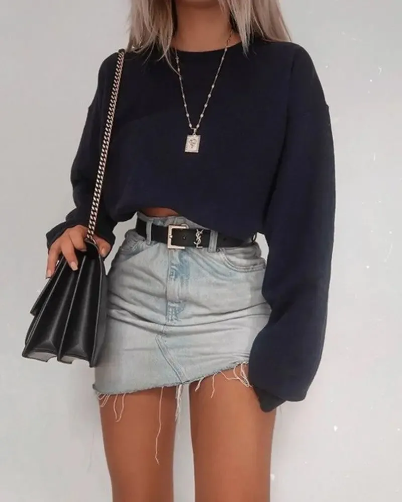 Long Sleeve Crop Top T-Shirts