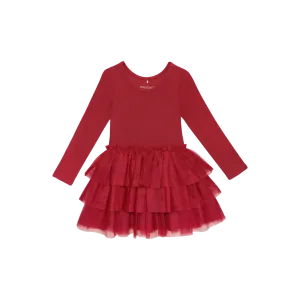 Posh Peanut Long Sleeve Tulle Dress - Crimson Waffle