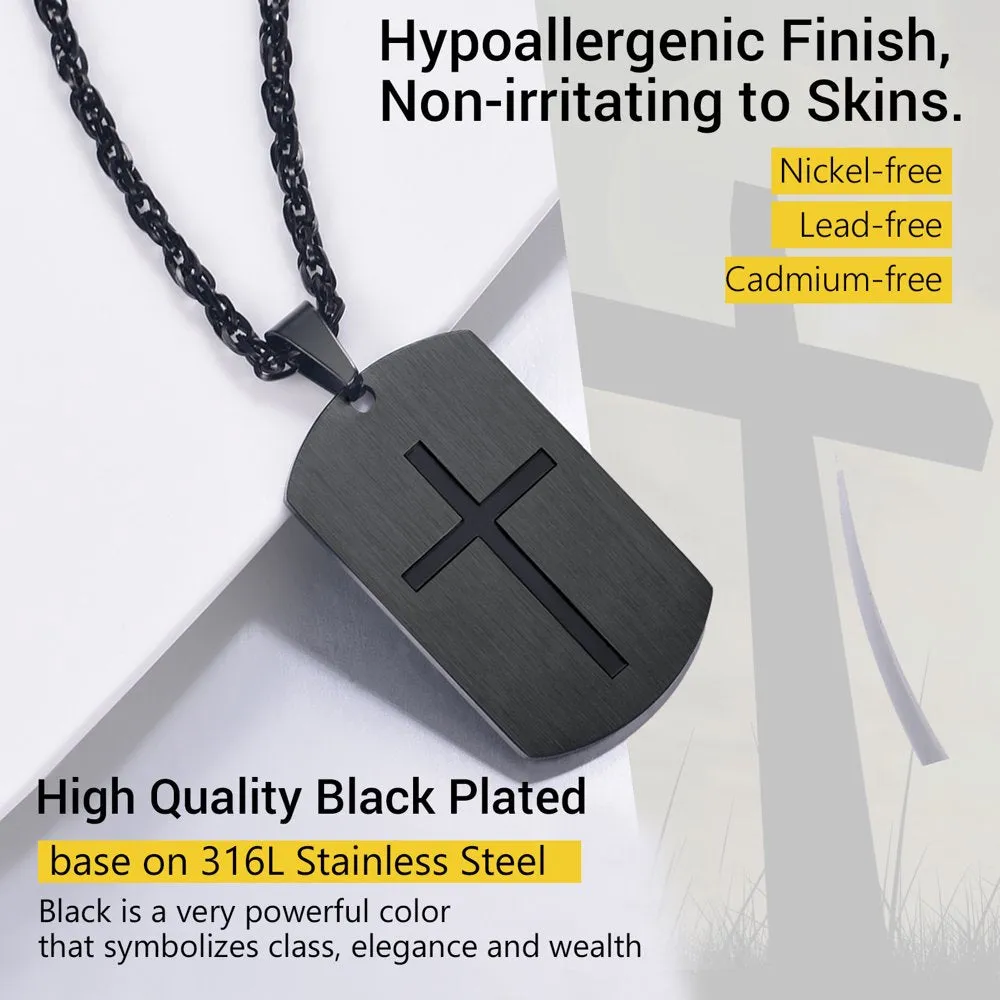 PROSTEEL Cross Necklace for Men,Stainless Steel Cross Pendant Chain Black Plated Dogtag Jewelry Christian Inspiration Gifts