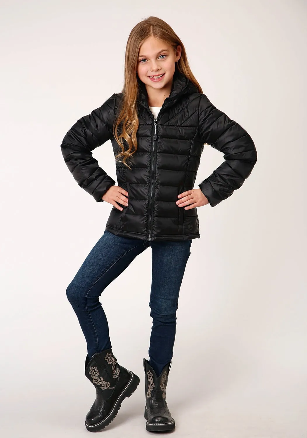 Roper Girls Black Nylon Parachute Insulated Hood Jacket