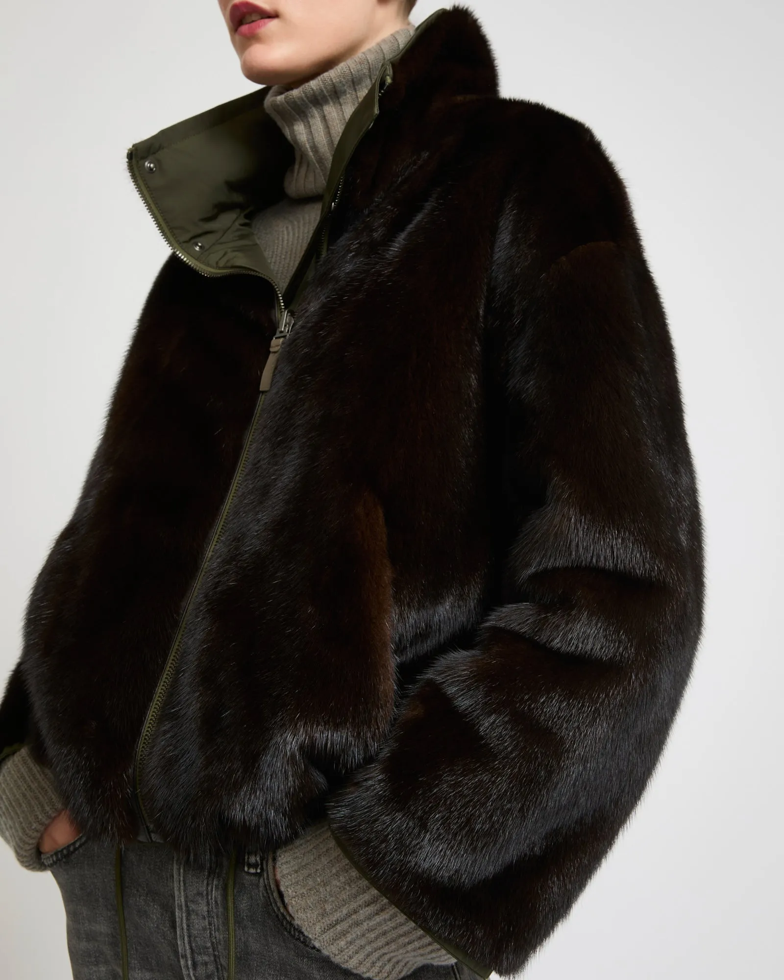 Short parka with mink collar