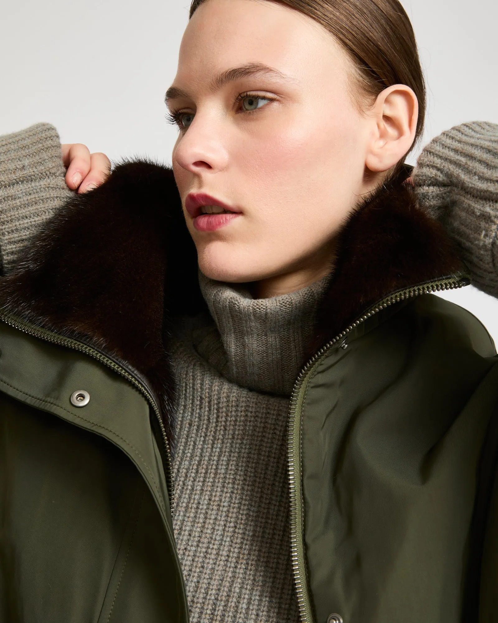 Short parka with mink collar