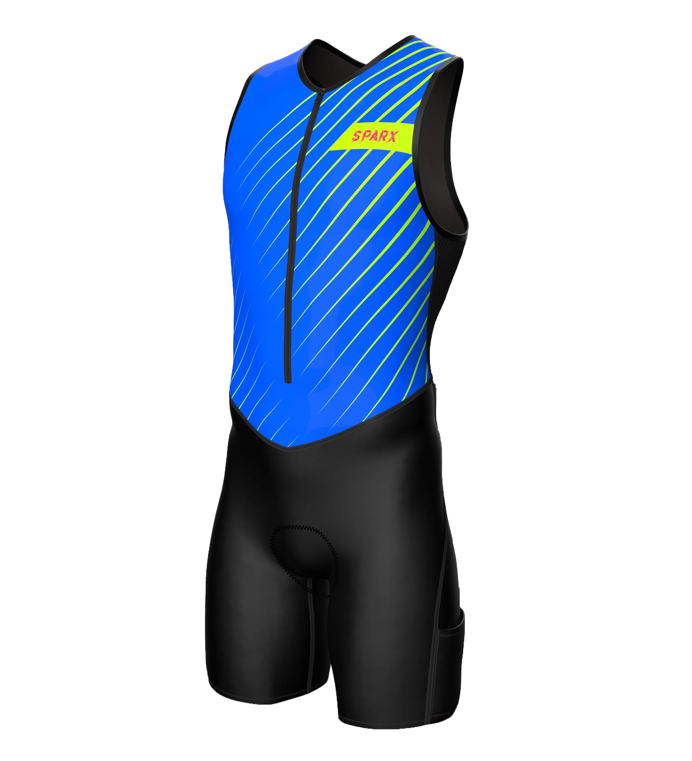 Sparx Men`s Triathlon Suit Blue Trisuit Race Skinsuit Cycling Speed Suit Italian Fabric Navy Trisuit