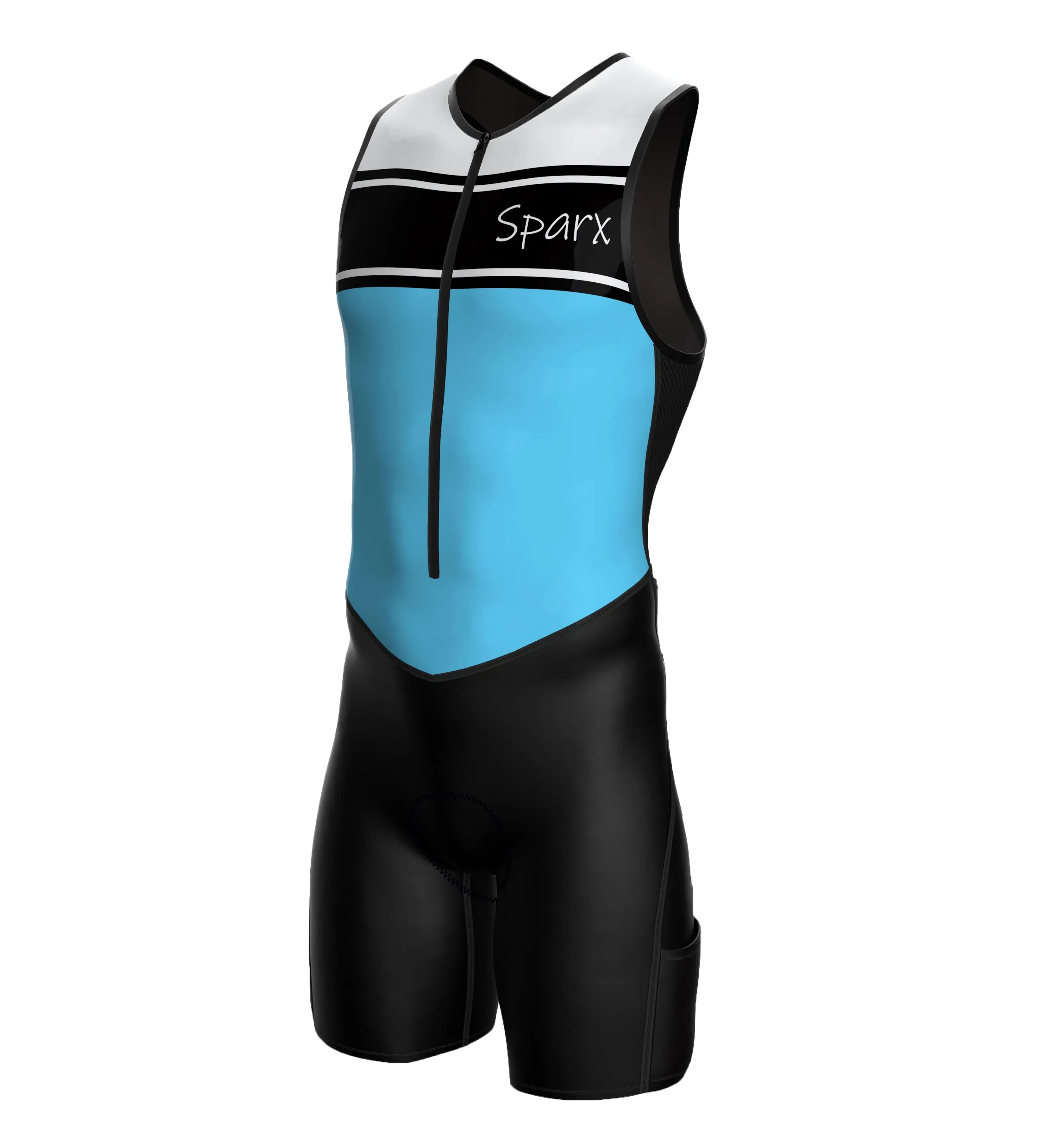 Sparx Men`s Triathlon Suit Blue Trisuit Race Skinsuit Cycling Speed Suit Italian Fabric Navy Trisuit