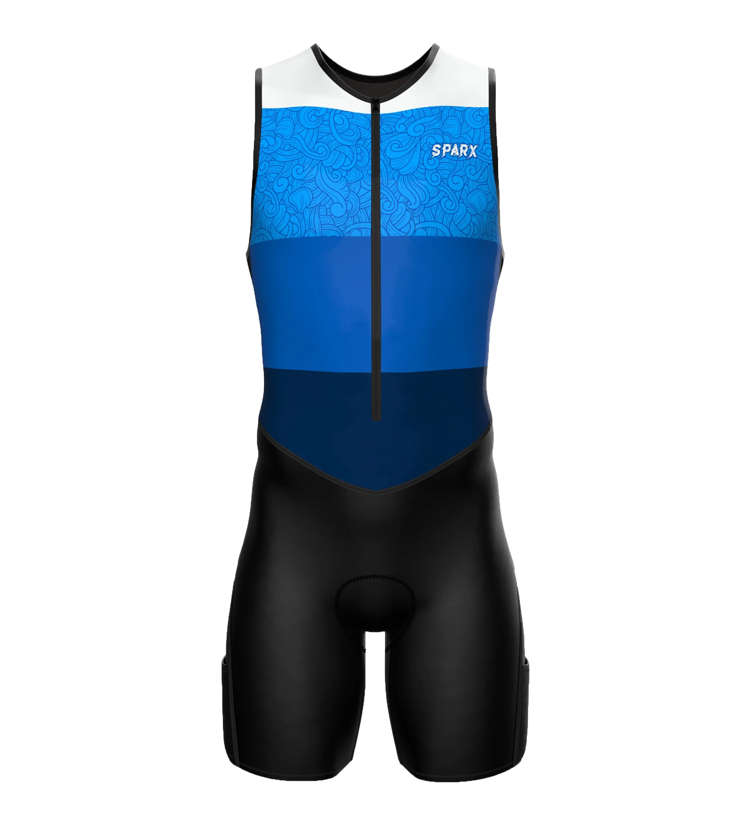 Sparx Men`s Triathlon Suit Blue Trisuit Race Skinsuit Cycling Speed Suit Italian Fabric Navy Trisuit