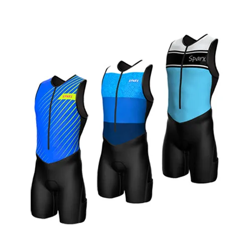 Sparx Men`s Triathlon Suit Blue Trisuit Race Skinsuit Cycling Speed Suit Italian Fabric Navy Trisuit