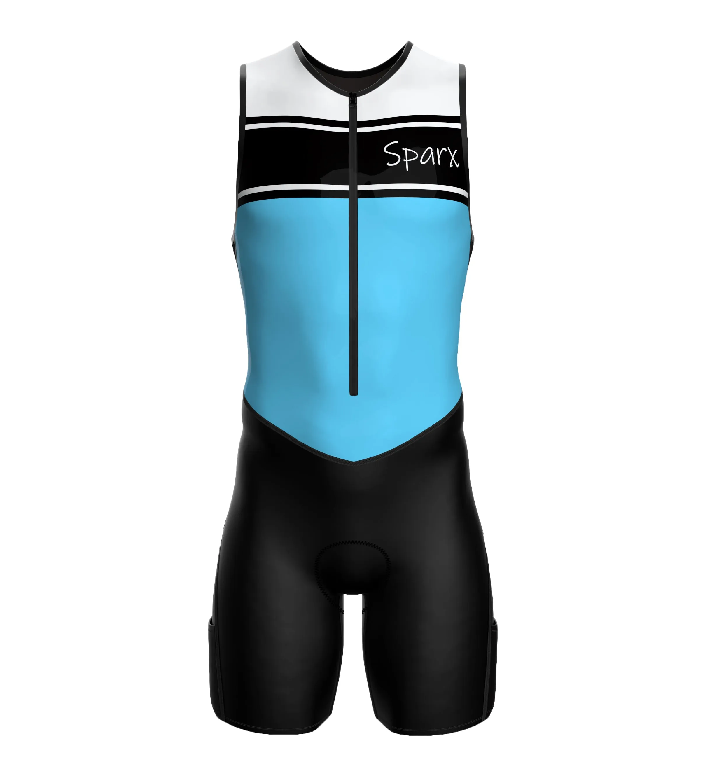 Sparx Men`s Triathlon Suit Blue Trisuit Race Skinsuit Cycling Speed Suit Italian Fabric Navy Trisuit