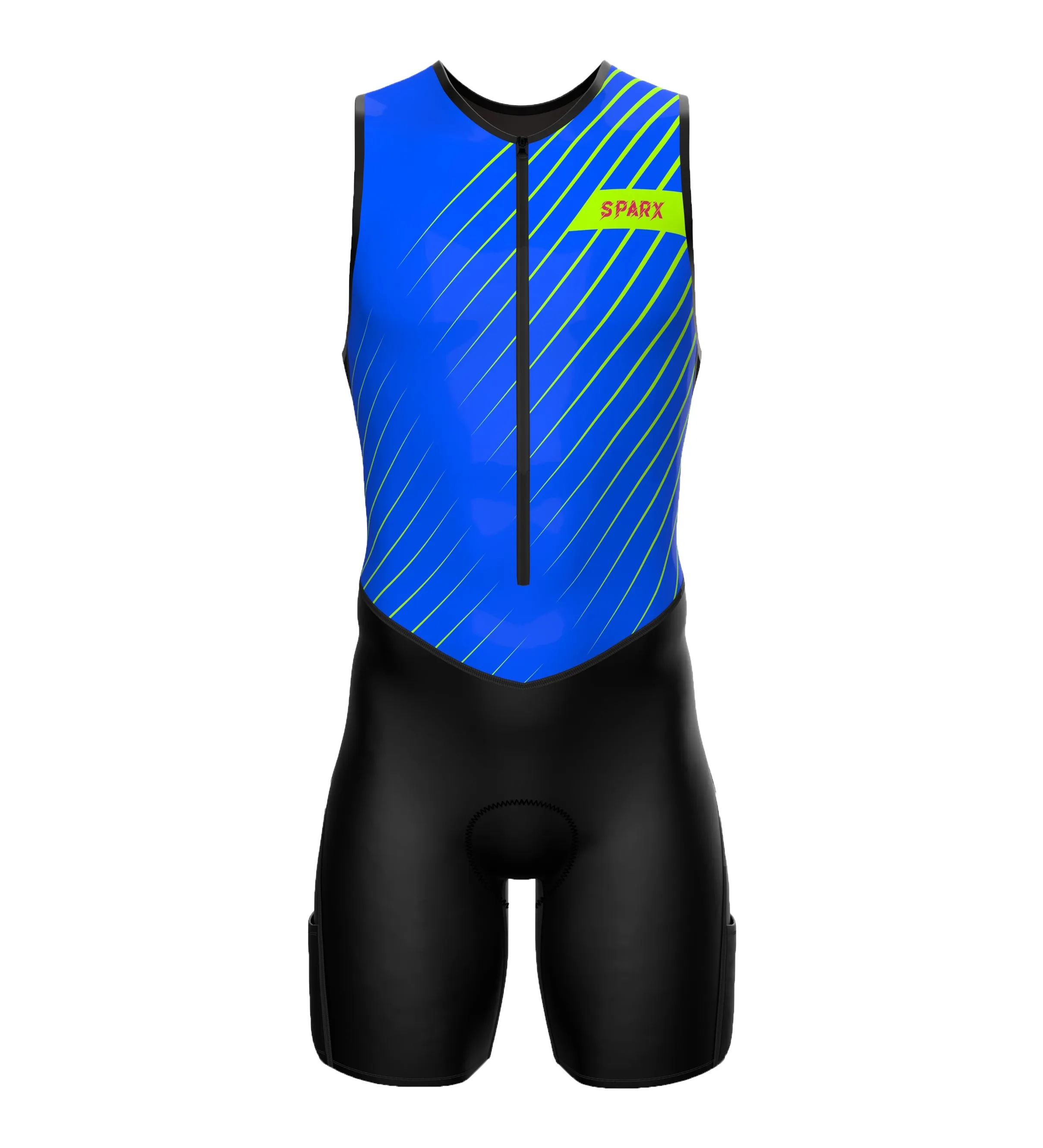 Sparx Men`s Triathlon Suit Blue Trisuit Race Skinsuit Cycling Speed Suit Italian Fabric Navy Trisuit