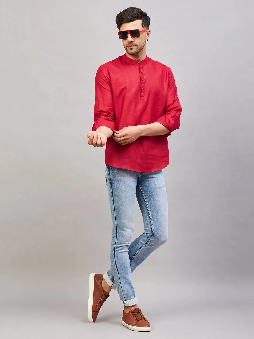 VASTRAMAY Maroon Cotton Short Kurta