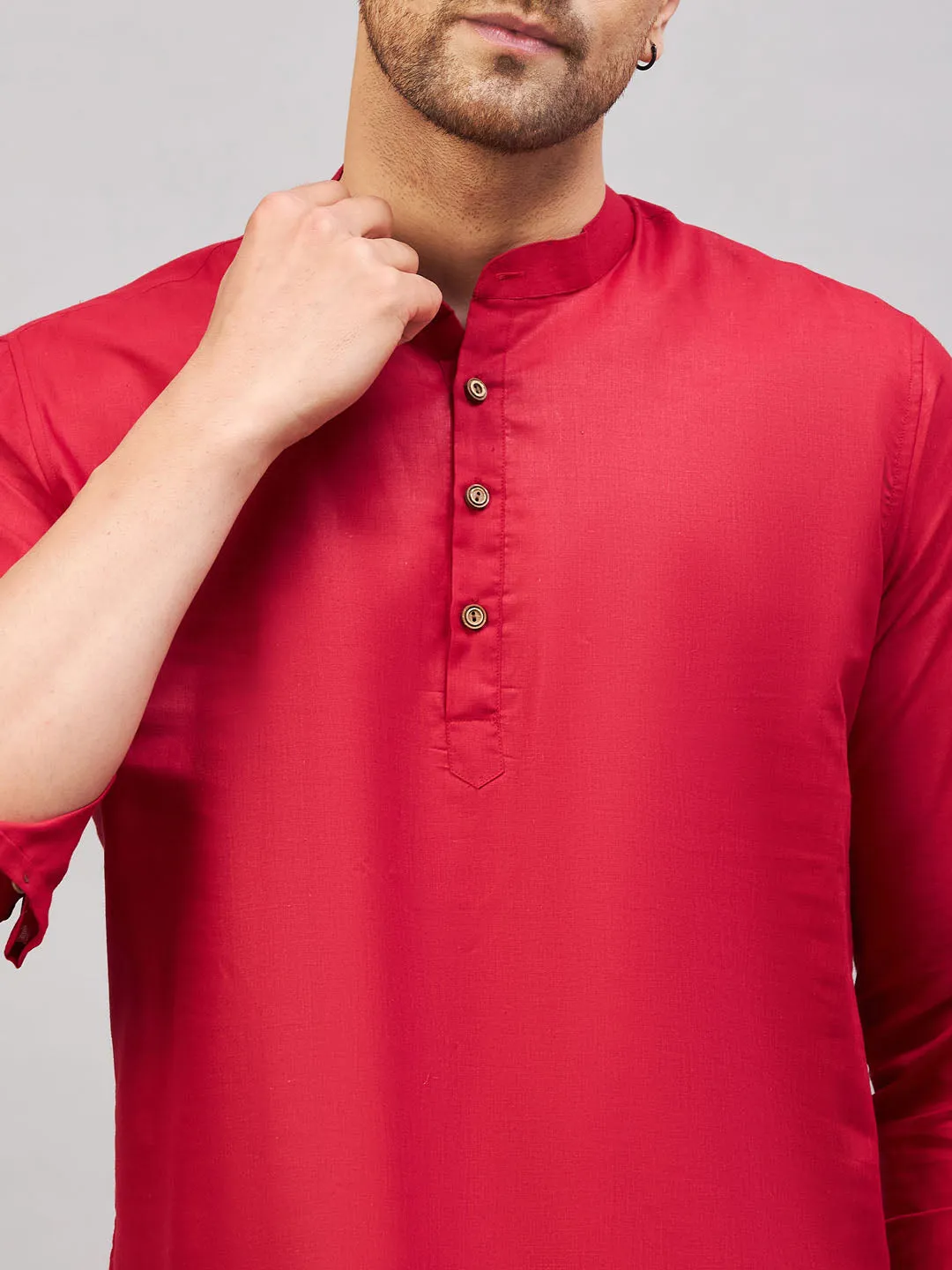 VASTRAMAY Maroon Cotton Short Kurta