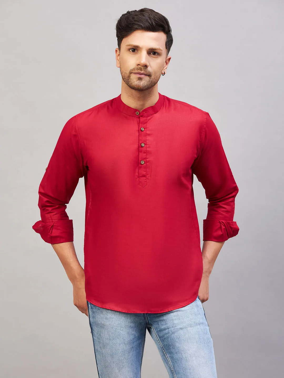 VASTRAMAY Maroon Cotton Short Kurta