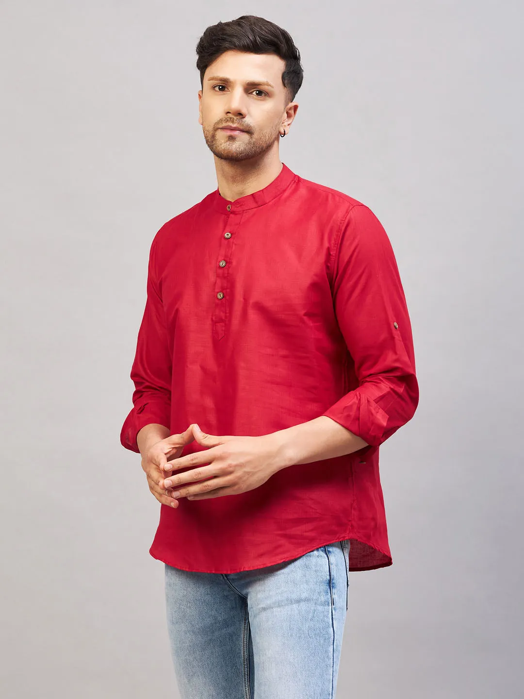 VASTRAMAY Maroon Cotton Short Kurta