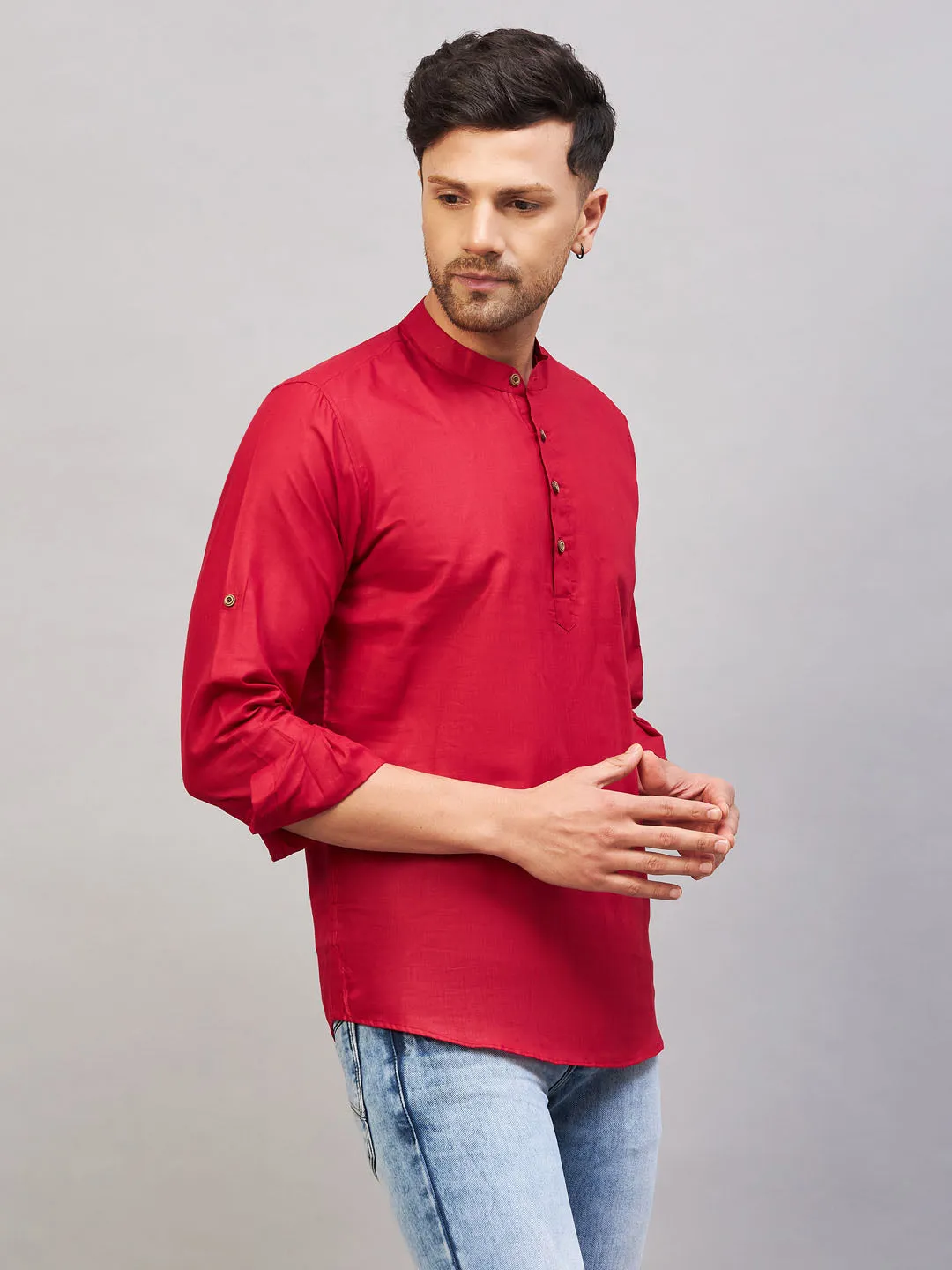 VASTRAMAY Maroon Cotton Short Kurta