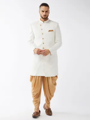 VASTRAMAY Men's White Silk Sherwani Set