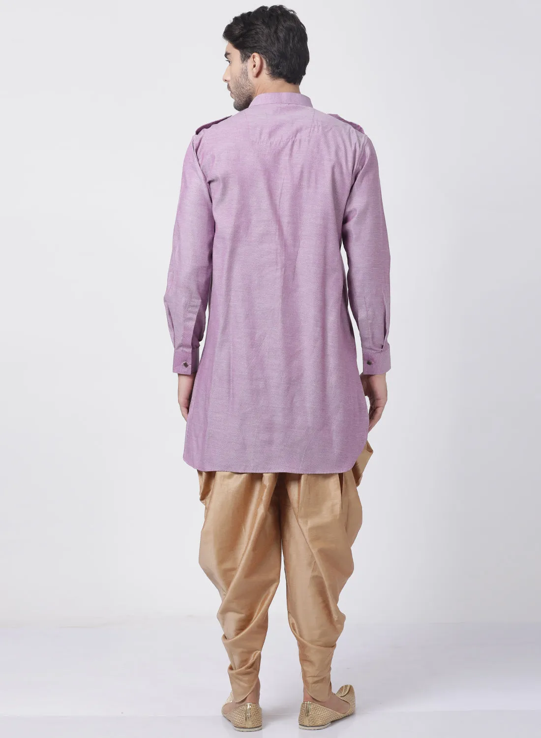 VASTRAMAY Purple Cotton Kurta Dhoti Set