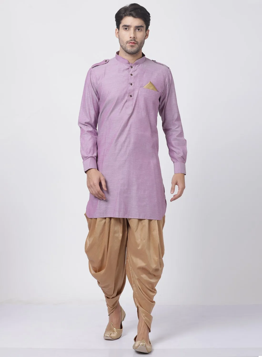 VASTRAMAY Purple Cotton Kurta Dhoti Set