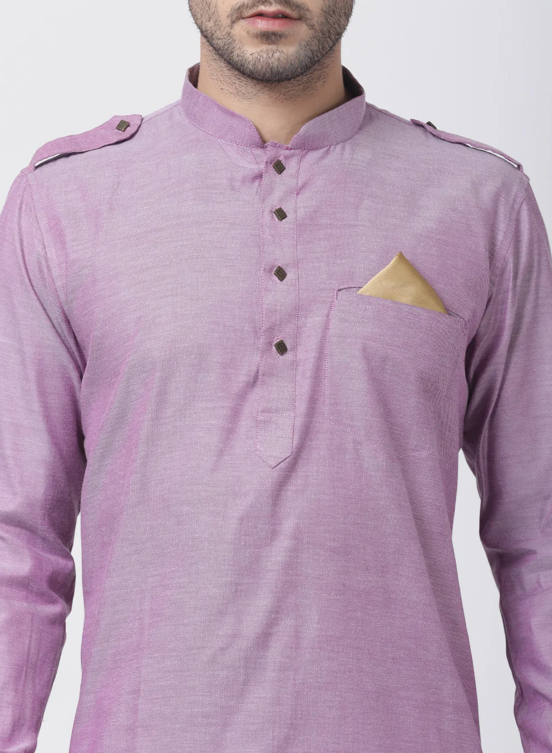 VASTRAMAY Purple Cotton Kurta Dhoti Set