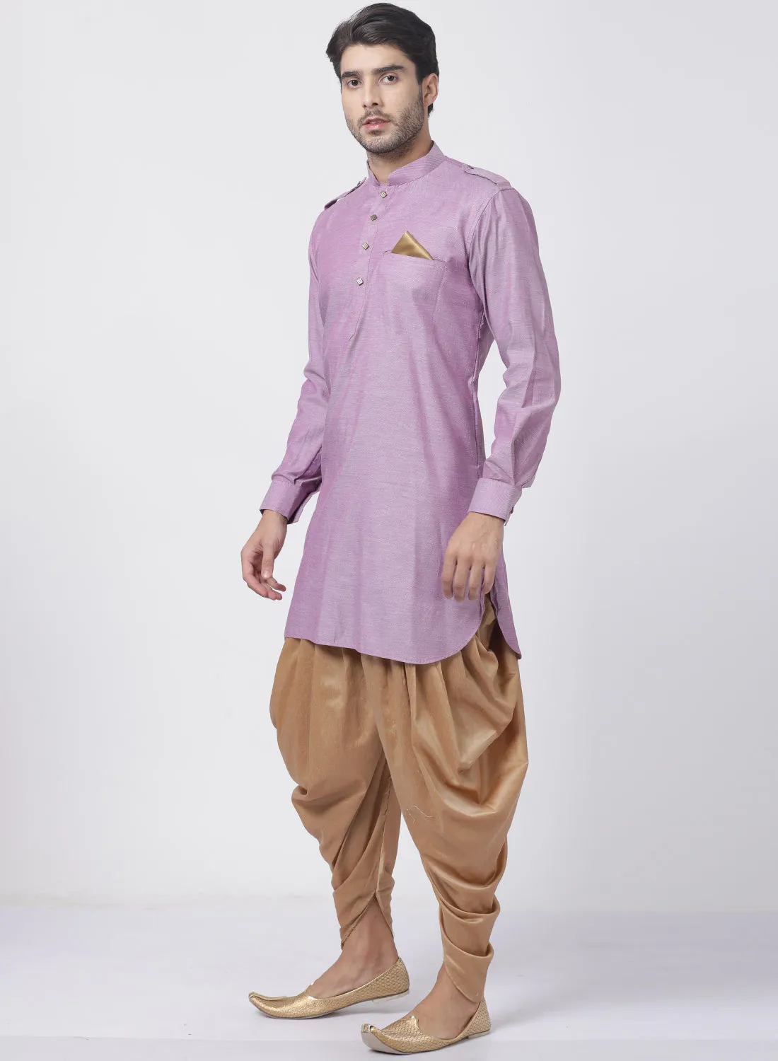 VASTRAMAY Purple Cotton Kurta Dhoti Set