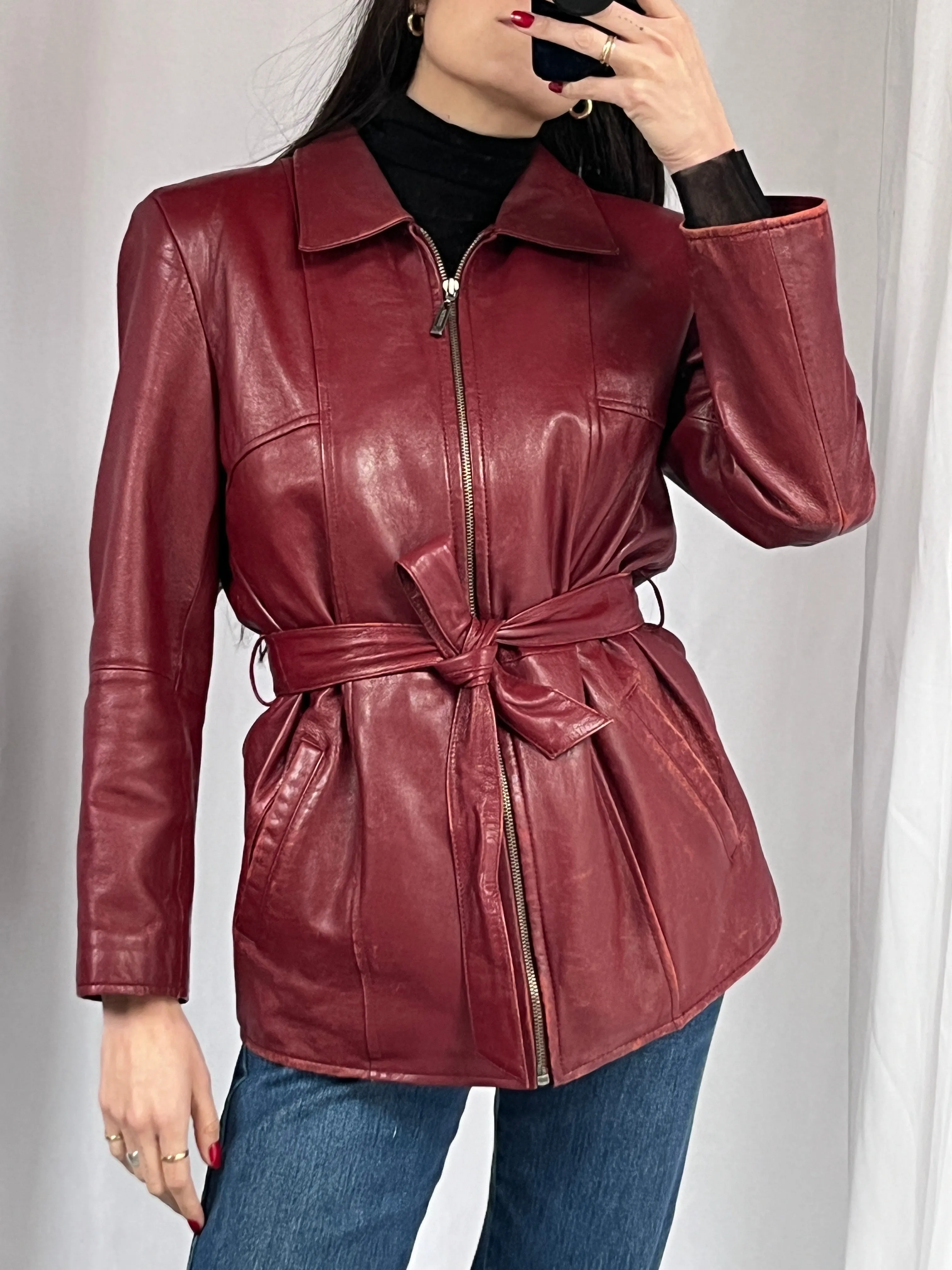 Vintage faded red leather jacket