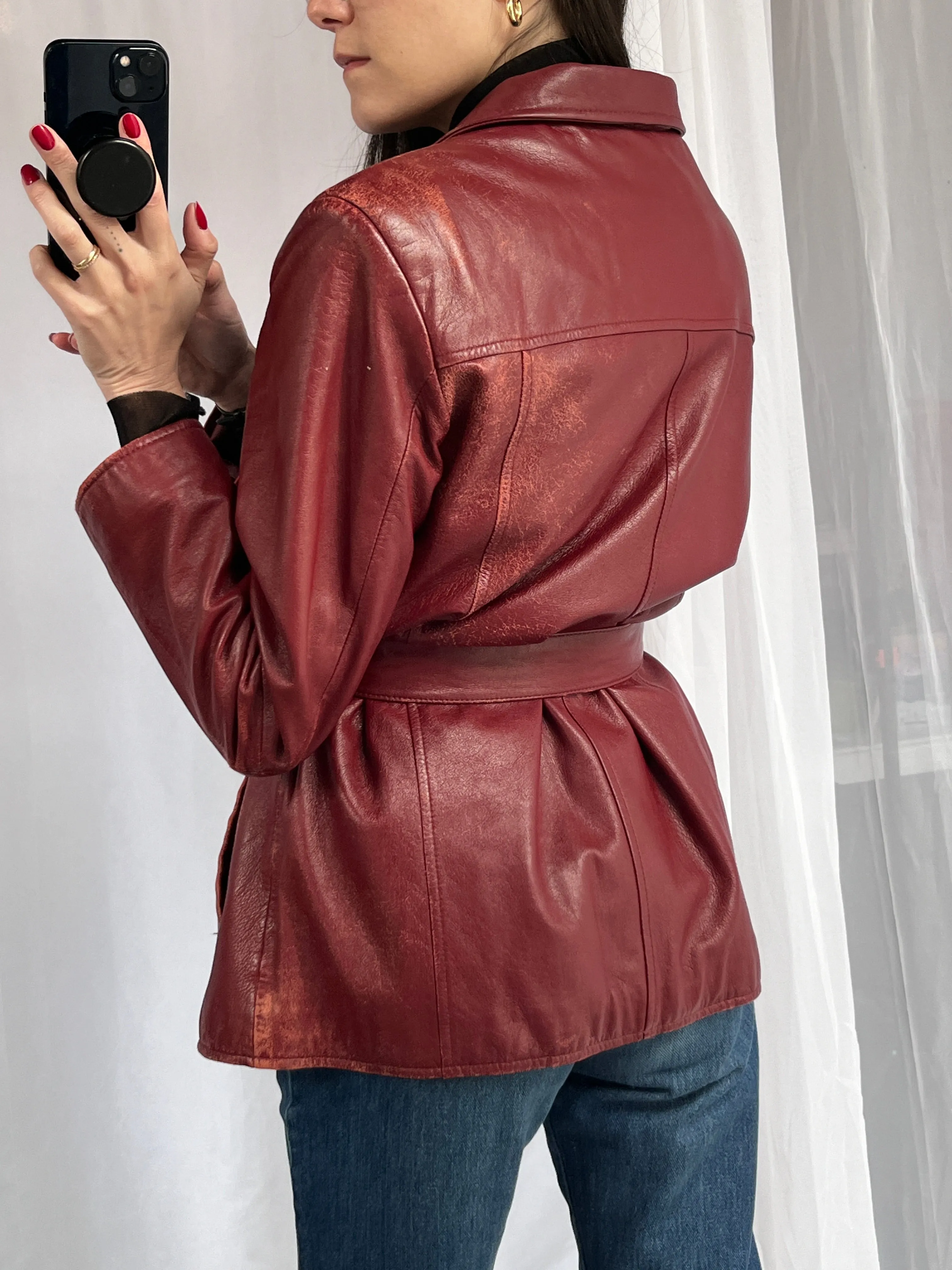 Vintage faded red leather jacket