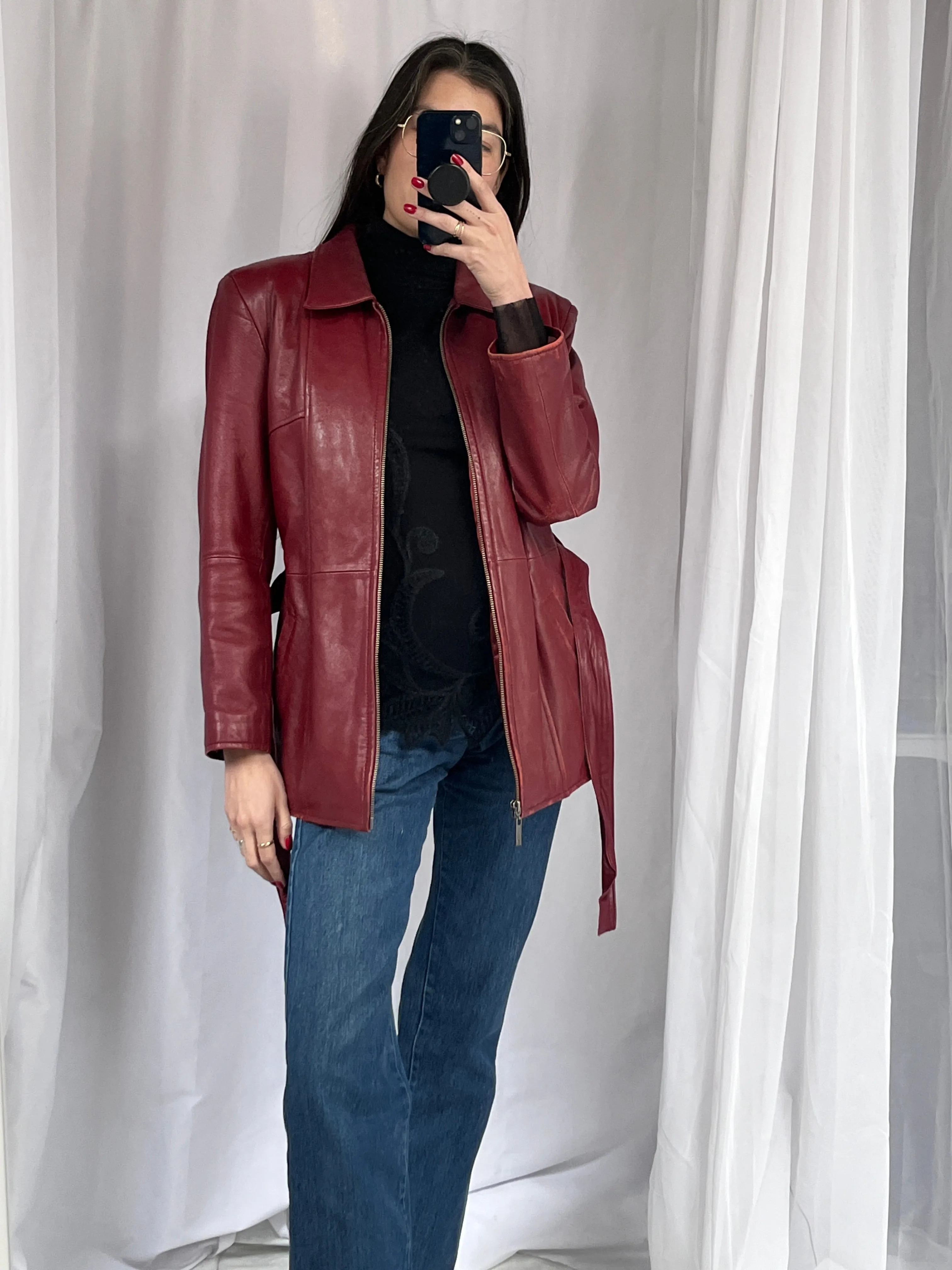 Vintage faded red leather jacket