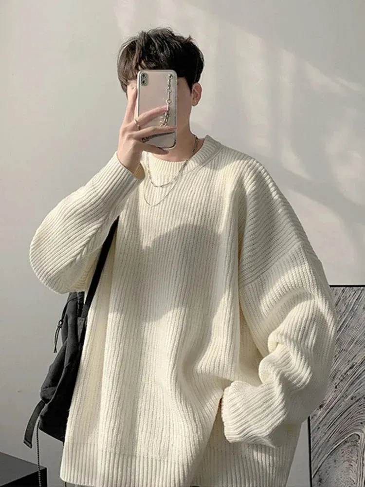 Vvsha Christmas Gift outfit  2024 Autumn Crew Neck Solid Color Pullover Sweaters For Men Casual Y2K Knitted Sweater High Street Fashion Jumpers Hombre