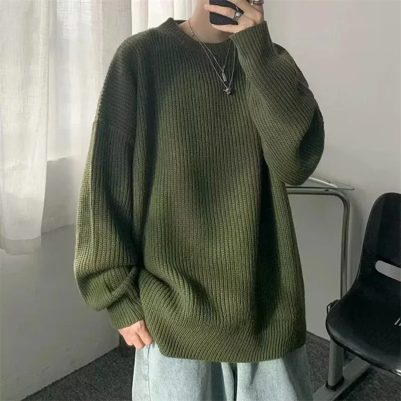 Vvsha Christmas Gift outfit  2024 Autumn Crew Neck Solid Color Pullover Sweaters For Men Casual Y2K Knitted Sweater High Street Fashion Jumpers Hombre