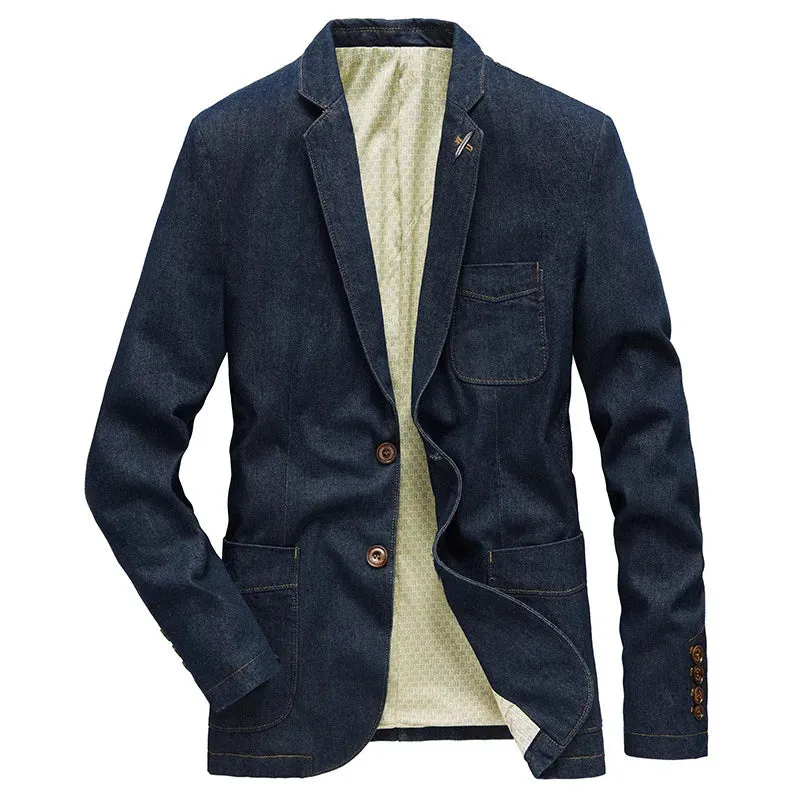 Wiaofellas  -  M-4XL Denim Blazer Men Jacket Cotton Autumn Spring Fashion Male Clothes Slim Fit Business Jean Coats Men Casual Suits  MY189