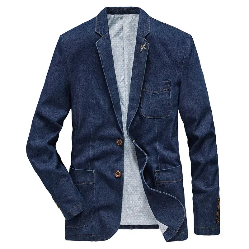 Wiaofellas  -  M-4XL Denim Blazer Men Jacket Cotton Autumn Spring Fashion Male Clothes Slim Fit Business Jean Coats Men Casual Suits  MY189