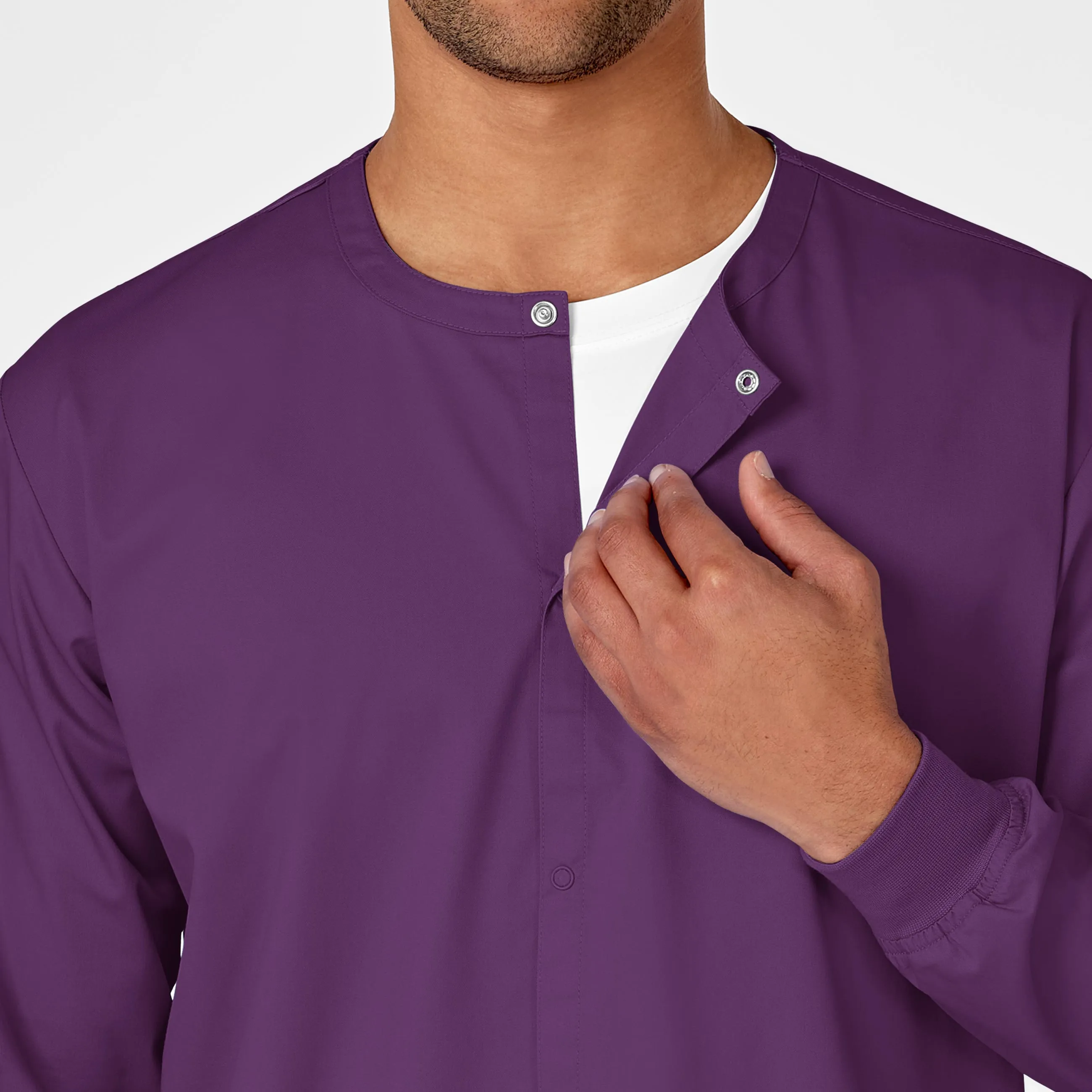 WonderWORK Unisex Snap Front Scrub Jacket - Eggplant