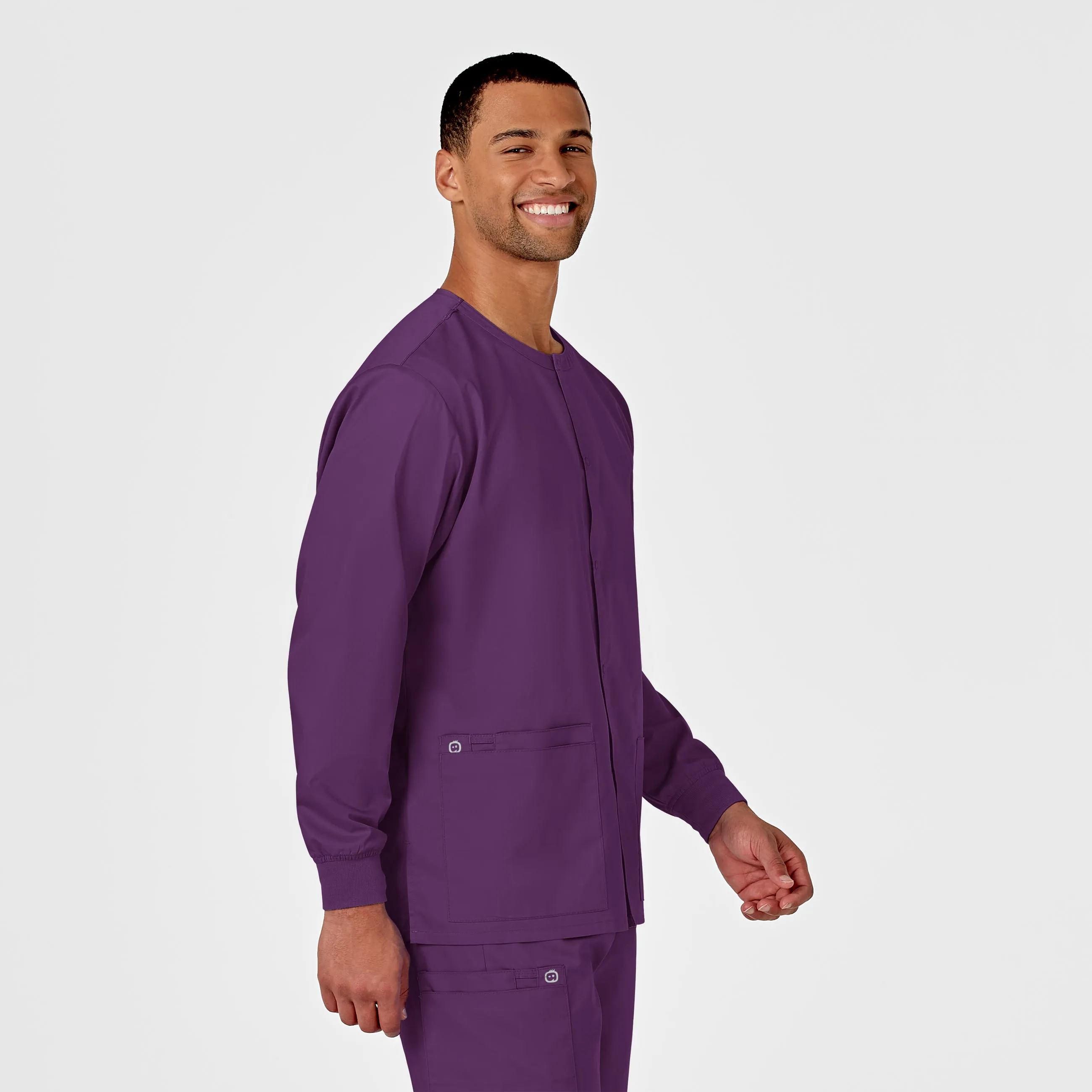 WonderWORK Unisex Snap Front Scrub Jacket - Eggplant