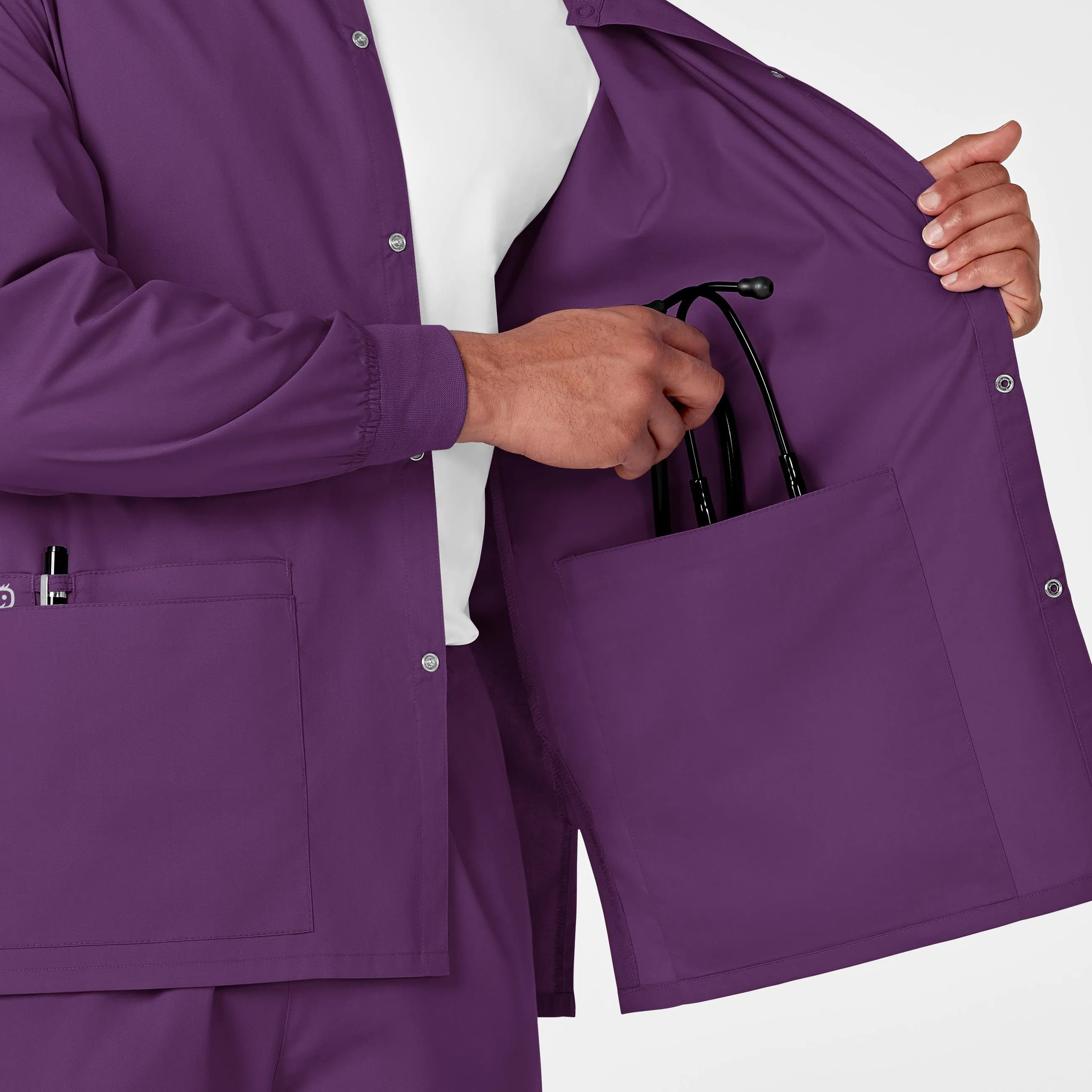 WonderWORK Unisex Snap Front Scrub Jacket - Eggplant